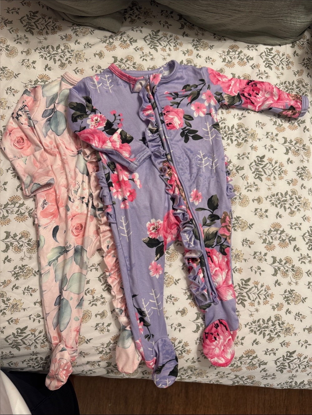 Girls Floral Ruffle Footed One-Piece Pajama - Lavender/Pink